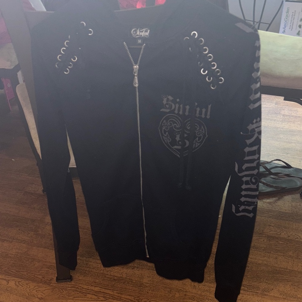 Sinful Black Eyelet Detail Women's Jacket